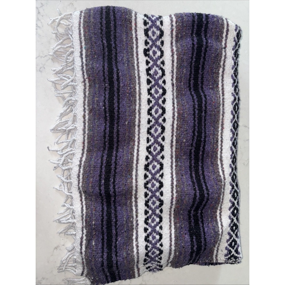 Mexican Throw Blanket, Purple, Gray, White,‎ With Fringe 56"×42" Southwest